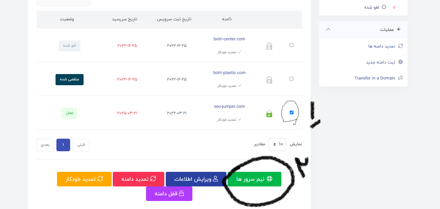 تغییر نیم سرور ها و dns های دامنه